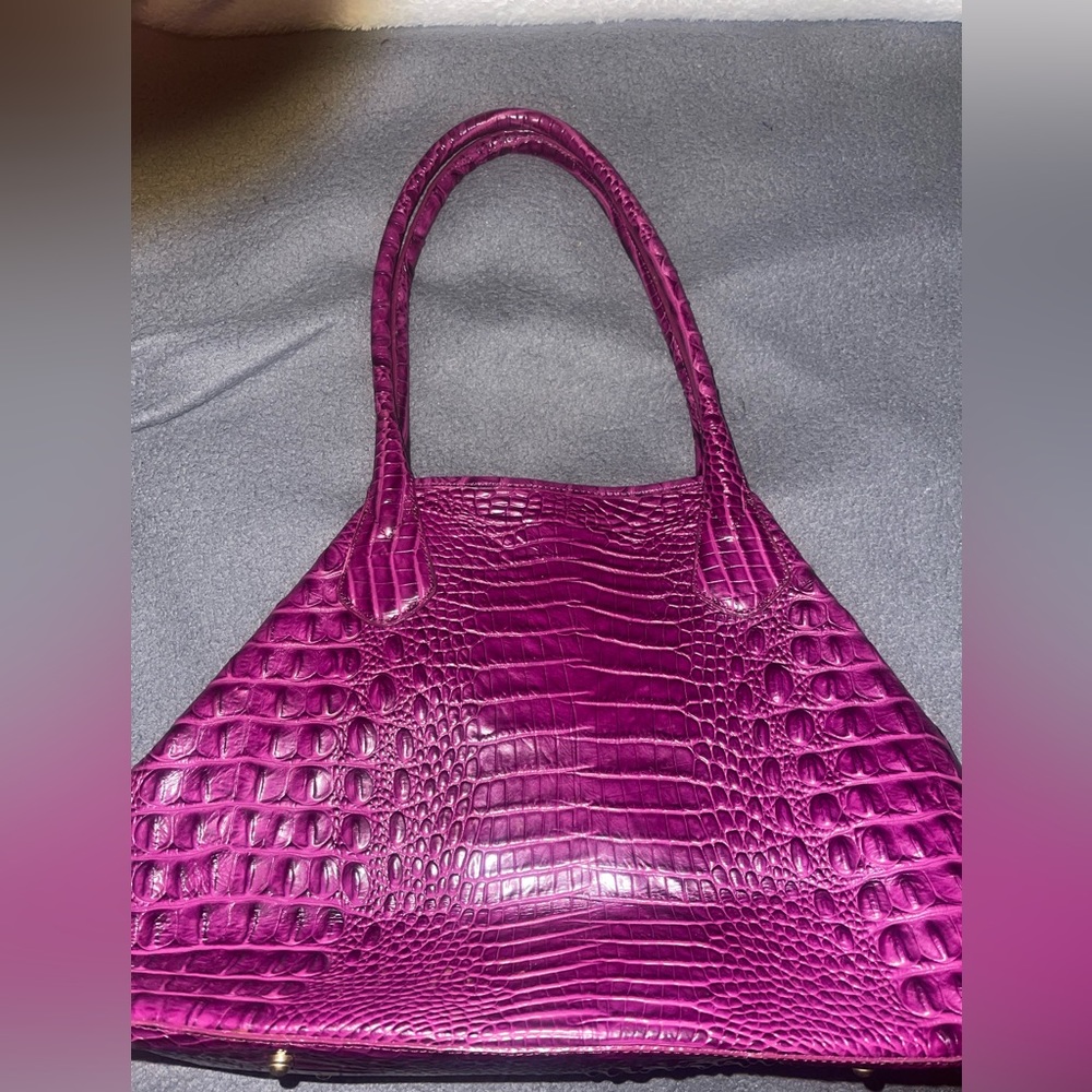Beautiful purple Brahmin tote with snap button on side